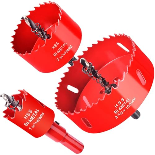 Otutefo Bi-Metall Lochsäge Set, Bohrkrone für Holz, Kunststoff, UPVC, MDF und Gipskarton, dünne Metallbleche, Langlebiger Dosenbohrer (40 mm, 70 mm, 100 mm/je einer)