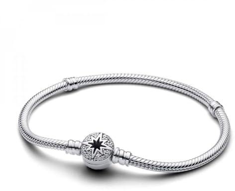 PANDORA Moments Schlangen-Gliederarmband mit Polarstern-Verschluss aus Sterling Silber mit Zirkonia, Kompatibel Moments Charms, Größe: 19 cm, 593584C01-19