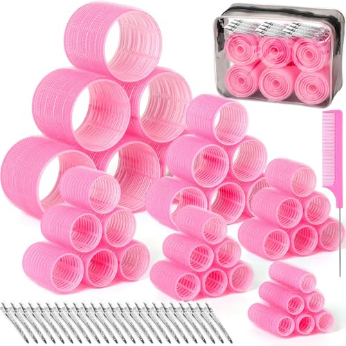 Tetutor 6 Size Hair Rollers for Women, 62 Pcs Rollers Hair Curlers for Long Medium Short Hair, Large Medium Small Self Grip Hair Rollers with 36 Rollers 24 Stainless steel Clips 1 Storage Bag
