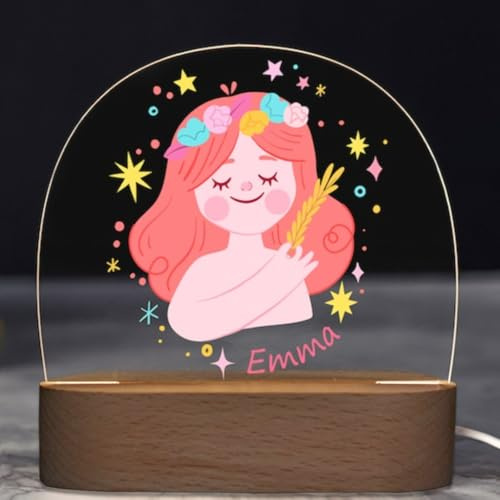Fallover Nachtlicht Kinder mit Wunschnamen, Personalisiertes LED Nachtlicht für Babys, Nachttischlampe für Kinder – Mit Sternzeichen-Motiven – Geschenk zur Geburt, Taufe oder Weihnachten