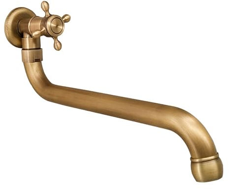 WACEH Faucet Wandmontierter Einhand-Waschtischhahn im Vintage-Stil aus antikem Messing für Kaltwasser, G1/2 Zoll Waschbecken-Wasserhahn tap