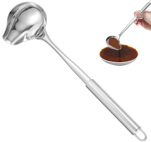 VIVIIHOO Set di mestoli da sugo in Acciaio Inox, 2 Pezzi di mestoli da zuppa con beccuccio e Foro per Appendere, mestoli da sugo da 30 cm per Salse, sughi e condimenti