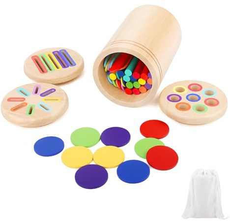 TNEDFOD Jeux Montessori 1 2 3 Ans, Motricité Fine Jeu Éducatif, Jeu de Tri Couleurs et Formes, Apprendre Les Couleurs Jeu Educatif, Jouets d'Activité et de Développement en Bois Montessori
