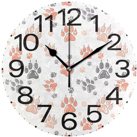 Kutsu Scale Paw Prints Wall Clock Silent Non Ticking, Battery Operated Round Clock 10 Inch for Home Bedroom Living Room Kitchen Office School Classroom, Black