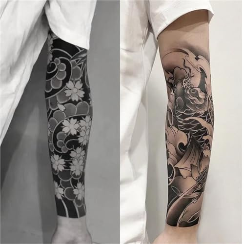 2pcs Koi Cherry Blossom Flower Arm Juice Stickers for Men and Women, Semi-Permanent Realistic Fake Tattoo, Lasts 7-15 Days Waterproof Non-Reflective Non-Toxic Temporary Tattoos
