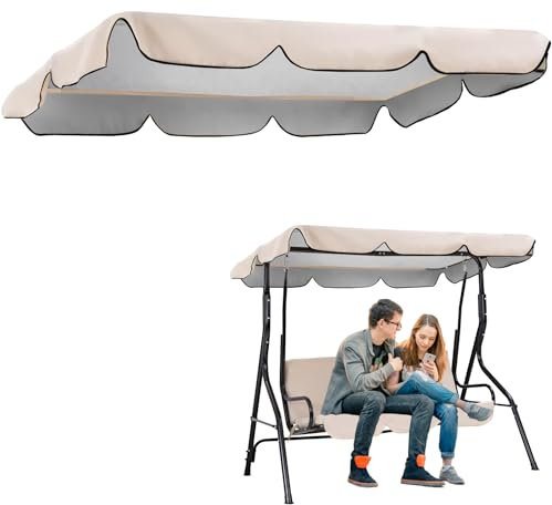 Hollywoodschaukel Dachbezug 195 X 125 cm, Wasserdicht Dach für Hollywoodschaukel 3 Sitzer, Sonnendach Schaukel Dach Abdeckung für Gartenschaukelsitz UV-Schutz Ersatzdach Gartenschaukel Vordach Ersatz