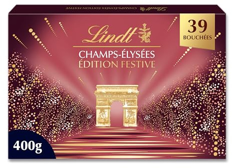 Lindt - Boîte CHAMPS-ÉLYSÉES Édition Festive - Assortiment de Chocolats au Lait - Pralinés, Croustillants et Onctueux - Idéal pour Noël, 400g