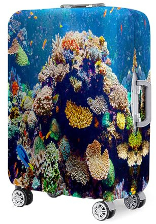 Fasbuy Elastisch Kofferhülle Kofferschutzhülle, Unterwasserwelt 3D Kofferschutz Waschechter Staubdichte Reise Kofferschutzhülle 18-32 Zoll, Reisekoffer Trolley Case Kofferhülle (Korallenriff,XL)