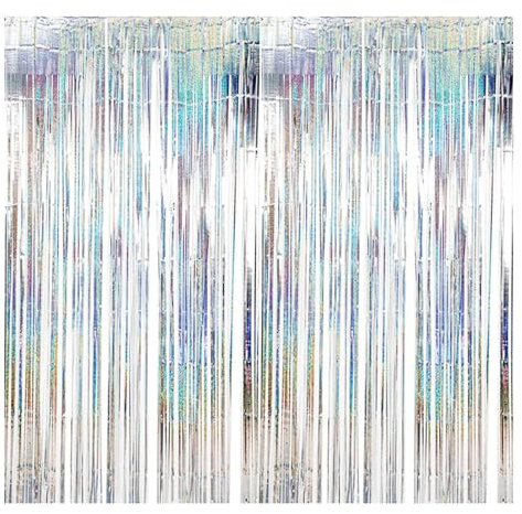 Qaestuan 2 Stück Glitzer Lametta Vorhänge, 1m x 2.5m Hintergrund Dekoration Folien Fransen, Partydeko Luftschlangen, für Geburtstagsfeier, Weihnachten, Disco Party (Silber)