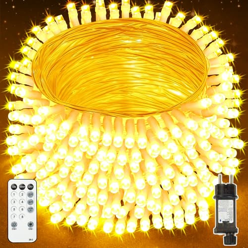 Lighprenix Lichterkette außen 20M 200LEDs - Warmweiß Lichterkette Weihnachtsbaum mit Fernbedienung 8 Modi Timer, IP44 Wasserdicht Lichterkette für Innen Party (klarer Draht, 200LEDs)