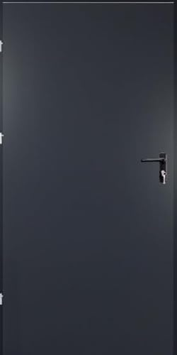Kellertür 119x207 cm DIN Links | Robuste Stahltür Komplettset mit Schloss und Griff | Nebeneingangstür für Keller oder Werkstatt | Garagentür mit Stahlzarge | Außentür pulverbeschichtet | Anthrazit