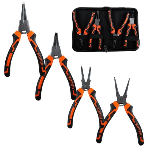 OUPADOS Lot de 4 pinces à circlips - Sac portable - Pince inversée pour enlever les anneaux - Avec fusibles intérieurs et extérieurs - En acier au carbone