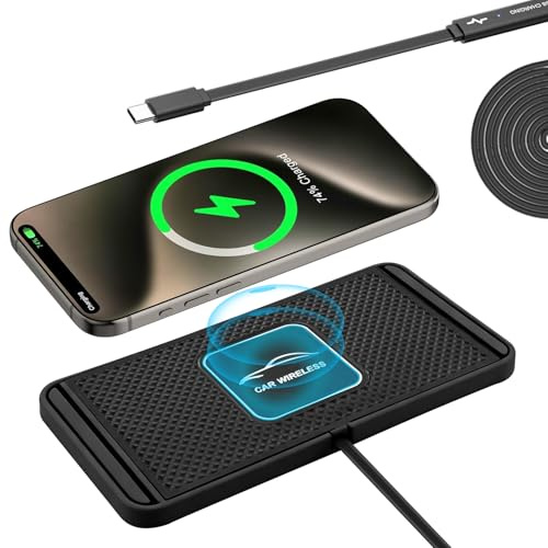 VOBOR Induktive Ladestation Auto, 10W Rutschfestes Kabelloses Auto Ladegerät, Universelles Autoladegerät für Mobiltelefone, Kopfhörer und Geräte, die kabelloses Laden unterstützen (TypeC 1m)