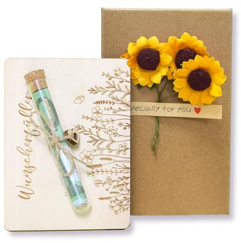 YSYZM Wunscherfüller Geldgeschenke Geburtstag Verpackung, Geldgeschenk Reise & Hochzeit - Mit Holzgeschenkkarte und Reagenzglas, Weihnachten & Neujahr Geschenkverpackung für Reisegutschein