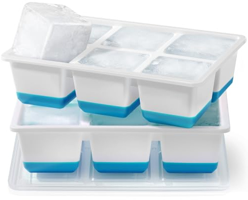 JRISBO Silicona Cubitera Grande para Hielo, 6 CM Moldes Hielo XL Cubiteras Libre de BPA, 140ml Cubitos de Hielo Cubiteras con Tapa Ice Cube Tray para Whisky Cócteles (2 AZUL)