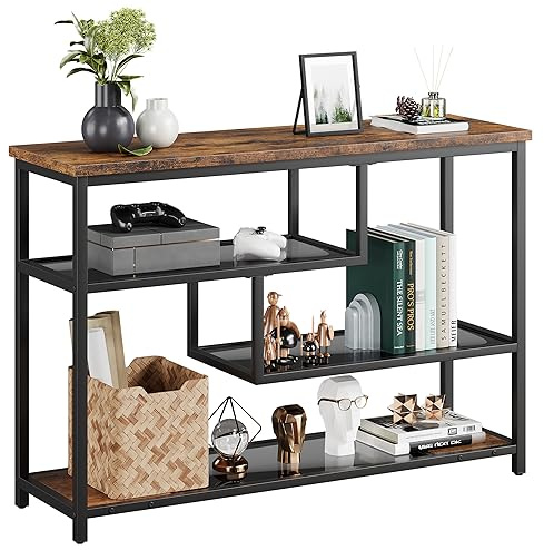 Garvee Table Console à 4 Niveaux, Table d'Entrée Étroite, Couleurs Rétro | Étagères en Verre Et Cadre en Métal, Bout De Canapé, 100x30x75 cm pour Entrée, Salon