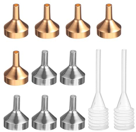 VICASKY Mini Funnels 12Pcs/Set Metal Small Funnels for Transferring Perfume Essential Oil Easy to Clean for Sample Bottles and Science Classrooms