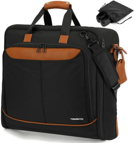 TONRUYN Anzugtasche Herren Kleidersack Handgepäck Reise 2 in 1 Faltbare Hängekoffer Anzugsack mit Schultergurt Passend für 15,6-Zoll-Laptop, 130 cm, Schwarz