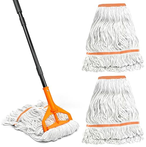 TidyBliss Bodenwischer Wischmopp, Wischer Boden mit 3 Ersatzköpfen, 140 cm Langem Stiel, Microfaser Nass-Trocken-Mopp Haushalt & Gewerbe für Reinigung Beton Fliesen Hartholz Boden Büro Garage (Orange)