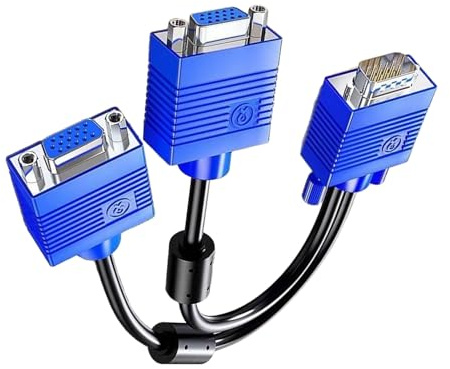 AMISENK Adaptador divisor VGA de 1 a 2 pantallas rápidas sin costuras de 20 cm/180 cm, divisor VGA de doble monitor