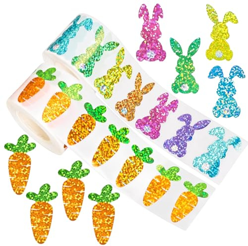 1000 Stück Ostersticker, Oster Transfer Aufkleber, Osterhasen Aufklebers mit Glitzer, Ostern Aufkleber Deko für DIY Glas Holz Möbel Scrapbooking Osterngeschenke, Geschenkverpackungen, Ostergeschenk(B)