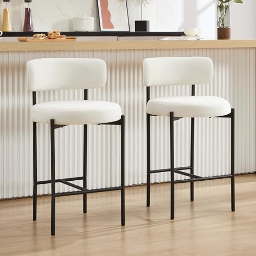 Chummaven Chenille Barhocker 2er Set Tresenhocker Lehne gepolstert Creme | Design ohne Armlehnen, mit offene Rückenlehne, Metallbeine, Fußstütze, moderne Barstuhl Küchenhocker für Kücheninsel, Hausbar