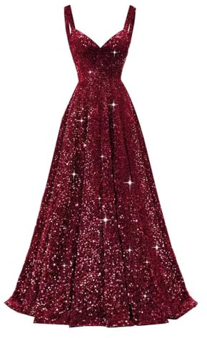 ORRCIGH Abito da damigella d'onore con spalline sottili Glitter paillettes abiti da ballo A-Line formale da sera party maxi abito lungo WPX040, Borgogna chiaro, 54 Più
