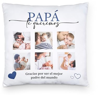 Made in Gift Cojín Personalizado con Foto y Texto 40x40 cm – Regalo Original para Pareja, Día del Padre y Madre, Funda Extraíble con Cremallera y Relleno Incluido (Collage Papá Elegante)