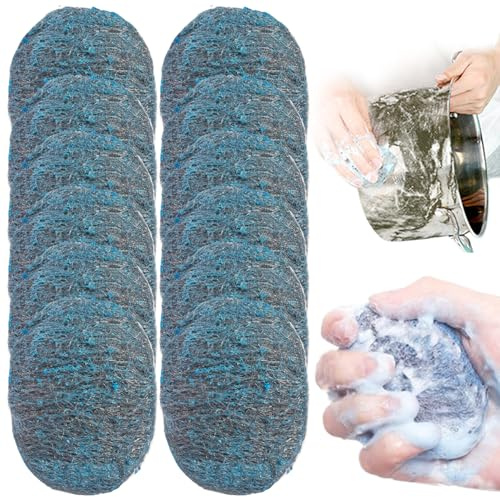 12Pcs Steel Wool Scrubber Reusable Steel Wool Pads Absorbent Pre-Soaped Scouring Pad for Household Cleaning Kitchen Dishes Pots Pans and Ovens