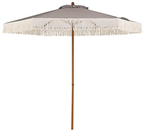 COSTWAY Ombrellone da Spiaggia 200 cm, 6 Stecche in Alluminio, Portatile con Decorazioni, Impermeabile Anti-UV, Antivento per Spiaggia Piscina Cortile (Grigio+Marrone)