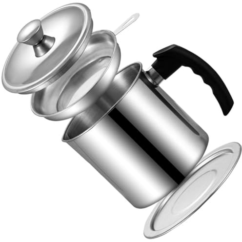 HINTRMENT Recipiente para Grasa de Cocina 2,5 L Acero Inoxidable 304 Colador Fino Filtro Reutilizable para Almacenar y Filtrar Aceite en Hogar y Gastronomía