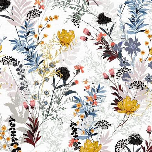 ANBILILA Selbstklebende Tapete, Vintage Landhausstil Abziehen und Aufkleben Kontaktpapier, 44x500CM Viktorianische Wildblumen Nahtlose Patchwork Abziehbare Tapete Dekofolie für Wandtattoo