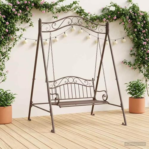 Runheo Cadre de balançoire marron vieilli en acier robuste 113 x 121,5 x 168 cm avec structure résistante aux intempéries comme cadre de balançoire de jardin pour fauteuils suspendus et balançoire de