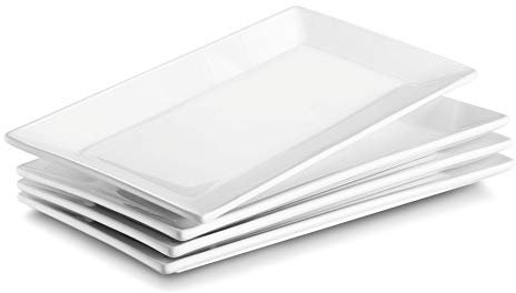 DOWAN Porcelana Postre/Porción Platos/Platos, 25cmX14cm - Juego de 4, Blanco