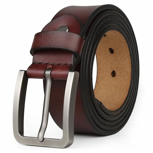 JingHao Gürtel Herren Leder 105-170cm Lässiger Jeansgürtel Lederguertel Herren Schwarz Braun 38mm Breite A18(155cm Fit für Taille 55-57)