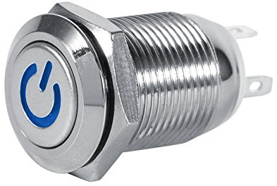 12mm 3V Interruptor de Botón de Encendido del Coche, Interruptor de Enclavamiento Automático Impermeable Automático con Botón LED 1NO 1NC(azul)