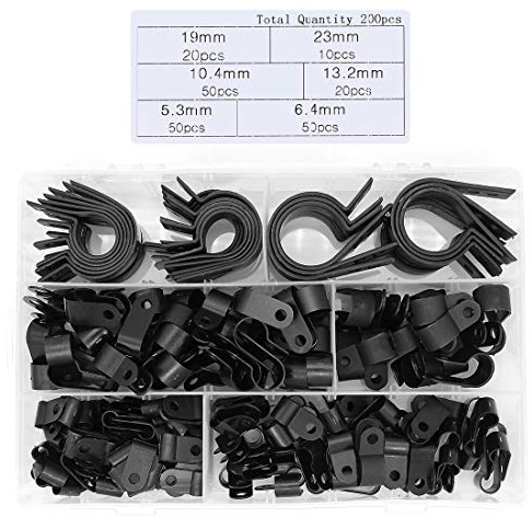 Yuhtech 200 Stück Schlauchbefestigung P-Typ Klemmen Nylon-Kabelklemme Fastener Kunststoff-Drahtklemmen Kabelschnur Clip
