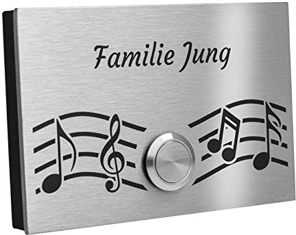 Aufputz Edelstahl Türklingel London1AG Motiv Musik1 Klingelschild 12x8 cm Klingeltaster mit oder ohne LED