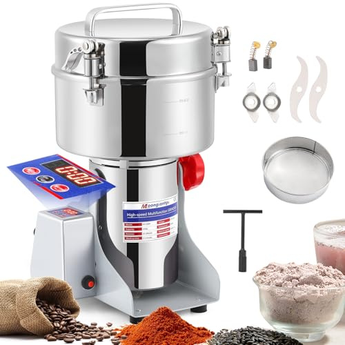 Moongiantgo 2500g LED Digital Grain Mill Electric Spice Grinder - Stainless Steel High Speed Machine Pulverizer for Kitchen Cereals Herb Pepper Coffee Corn Flour (Swing Type, 110V)