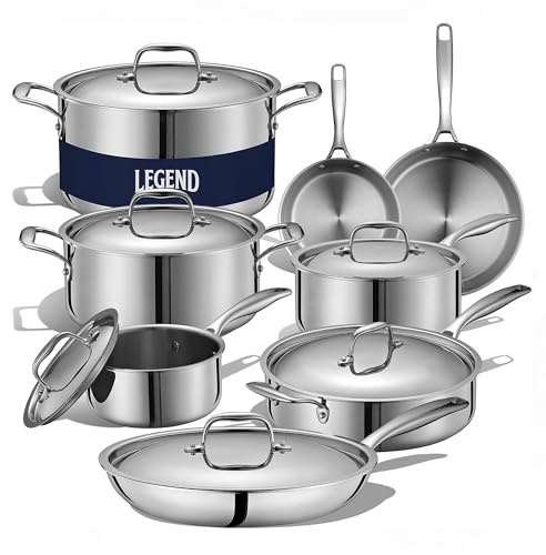 LEGEND COOKWARE 5-Ply Stainless Steel Cookware Set, 12-Piece Pots and Pans Set - Induction Compatible, Oven Safe 800°F - Non-Toxic, No Coatings - Built to Last Generations