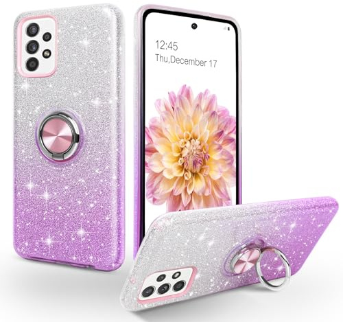 Samsung Galaxy A53 fodral glitter, SouliGo Samsung Galaxy A53 mobiltelefonfodral silikonfodral med 360 graders ringhållare stativ stabilt reptåligt skyddsfodral för Samsung Galaxy A53 Bling lila