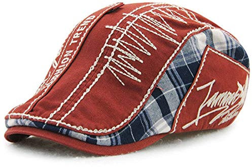LAIFEKE Ballonmütze Mit Verstellbarer Größe Unisex Stickerei Schiebermütze Baumwolle Denim Entenschnabelmütze Für Männer Und Frauen (Rot)