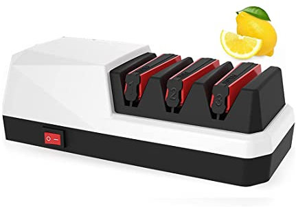 Wresetly Aiguiseur de Couteaux éLectrique - Aiguiseurs de Couteaux, Aiguiseur de Couteaux éLectrique à 3 éTages, 3 éTages, Prise UE Blanche