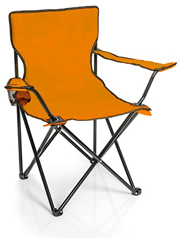 BigDean Faltstuhl ORANGE Campingstuhl Anglerstuhl mit Getränkehalter | Inklusive Tragetasche - Anglersessel klappbar - Klappstuhl Gartenstuhl Faltstuhl Relaxsessel Angelsessel faltbar