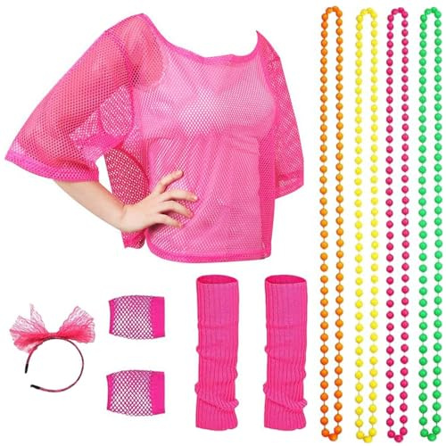 ZDQC 80 Jahre Kostüm Zubehör Set,80er Jahre Outfit Damen,80er Jahre Accessoires Damen,80er Kostüm Accessoires,Neon 80 Jahre Outfit Party,Neon