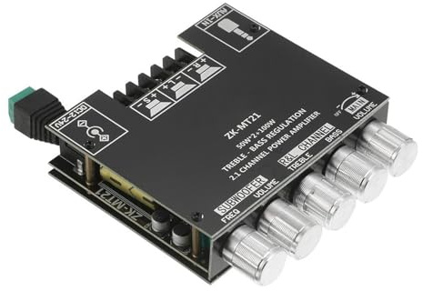 DC12‑24V Digital Power Amplifier Board, ZK-MT21 2.1 Channel 50W+50W+100W High Power Audio Stereo Bluetooth 5.0 Subwoofer Amplifier Board for 15‑100W 4‑8Ω Speakers.