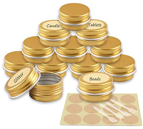 YANCAER 50 Stück 5ml - D26mm x H15mm Gold Aluminium Leer Döschen mit Schraubdeckel Runde Reise Blechdose Cremedose Tiegel Aludose für DIY Kerze, Creme, Kosmetik