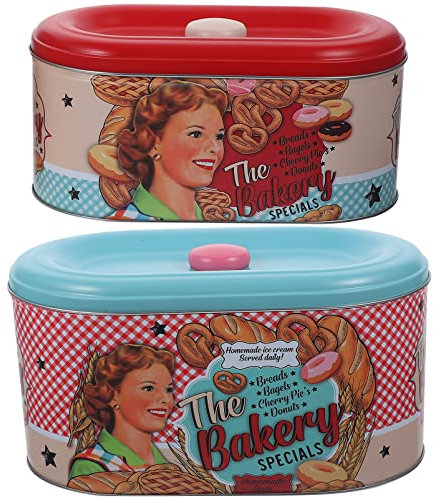 PAREKS Lot de 2 boîtes à biscuits vintage en métal - Boîtes à biscuits vides en métal - Boîtes cadeaux de cuisine pour bonbons, aliments, cadeaux de fête