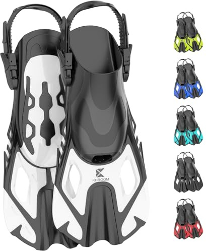 Khroom Aletas Cortas Ajustables Cortas | Aletas de Snorkel Ajustables para Adultos y Niños | Talla 32-47 | Blanco