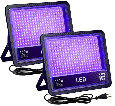 OUSIDE LED svart ljus strålkastare 150 W, 2 stycken UV-strålkastare, IP66 vattentät utomhus ljus med kontakt, 385–400 NM strålkastare för Black Light Party, Glow Party, Halloween, graffiti, disco